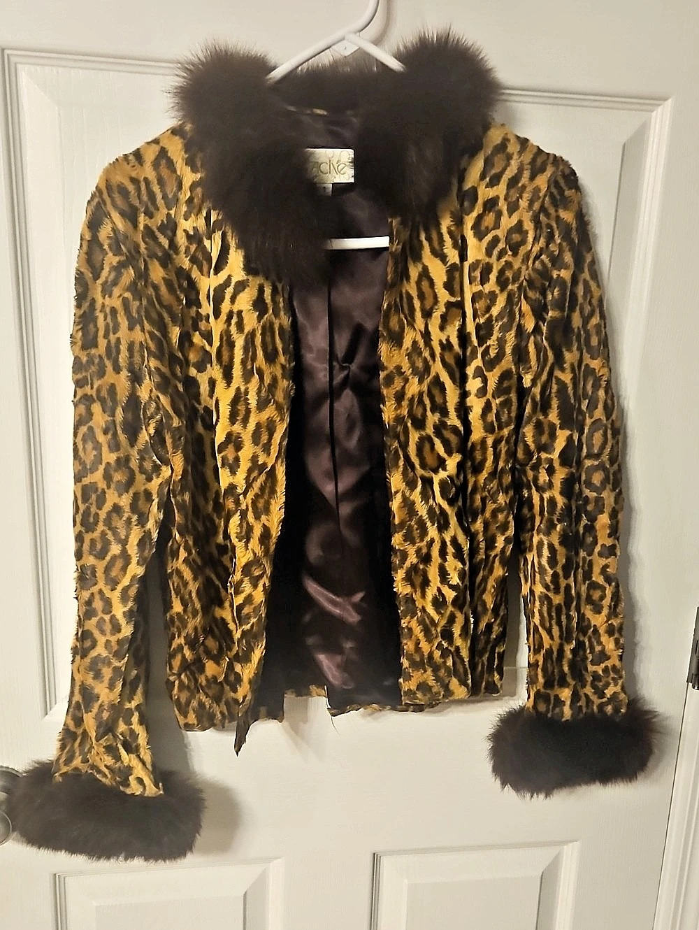 Cache Leopard Print Faux Fur Trim Jacket